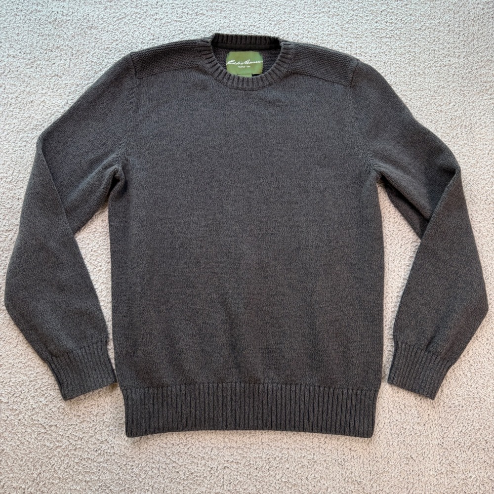Eddie Bauer Mens Tall Medium Charcoal Gray 100% Cotton Crewneck Pullover Sweater - Picture 1 of 6
